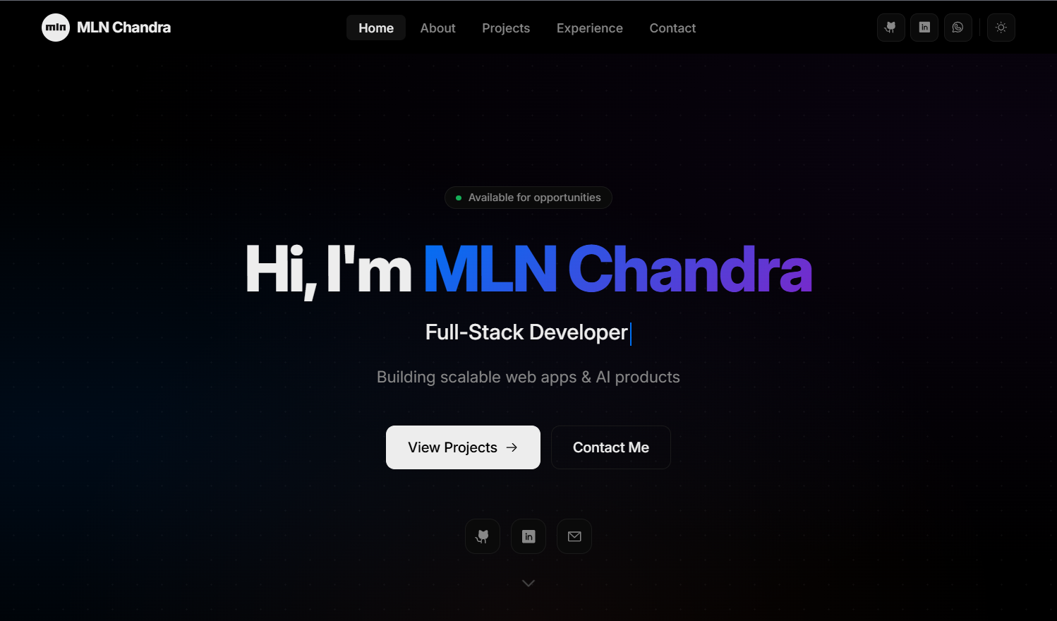 MLN Chandra portfolio website preview
